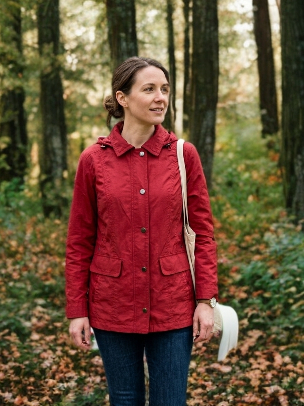 Fen-Nelli Women’s Red Hooded Light Windbreaker Rain Jacket Size 10